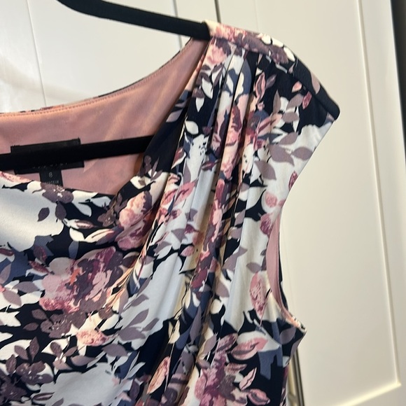 Connected Apparel Floral Faux Wrap Midi Dress Ruched Side Sleeveless Size 8 - Picture 12 of 16